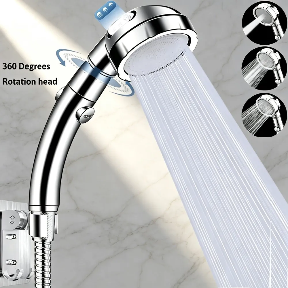 1 Pc 360 Degree Swivel Shower Head - High Pressure Handheld with Multiple Spray Settings Anti-Limescale Durable Water Saving