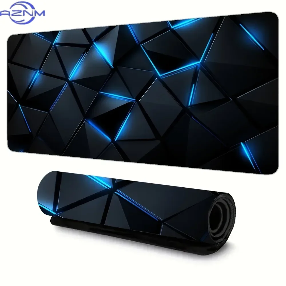 Large Mouse Pad Precision Edged Desk Mat Anti Slip Rubber Gaming Office Table Mat Sci Fi Blue Geometric Computer Pad