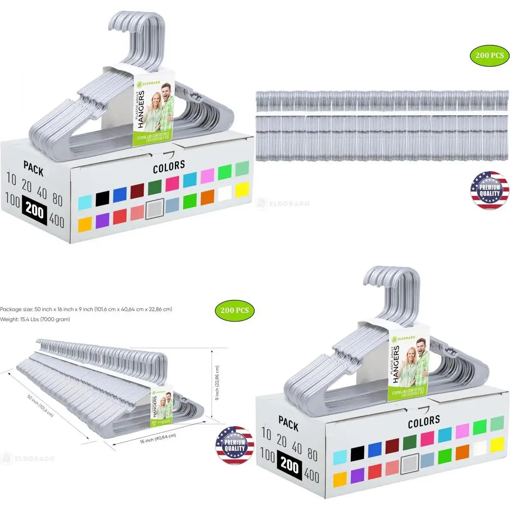 

Серебряные пластиковые вешалки (200 шт.) для взрослой одежды: идеально подходят для рубашек, блузок, футболок, платьев и костюмов