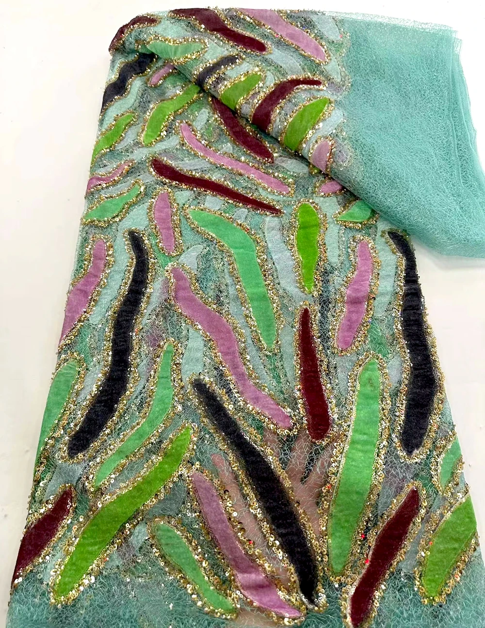 

Beautiful African Tulle Velvet Lace Fabric With Sequins High Quality French Net Lace For Wedding Dresses Embroidery Mesh 5 Yards