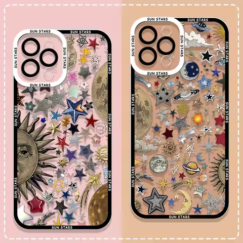 Retro Style Face Sun Moon Stars Phone Case for OPPO Reno 13 11F 10 12 Pro Plus A79 5G A78 A74 Realme C67 Find X3 Lite Soft Cover