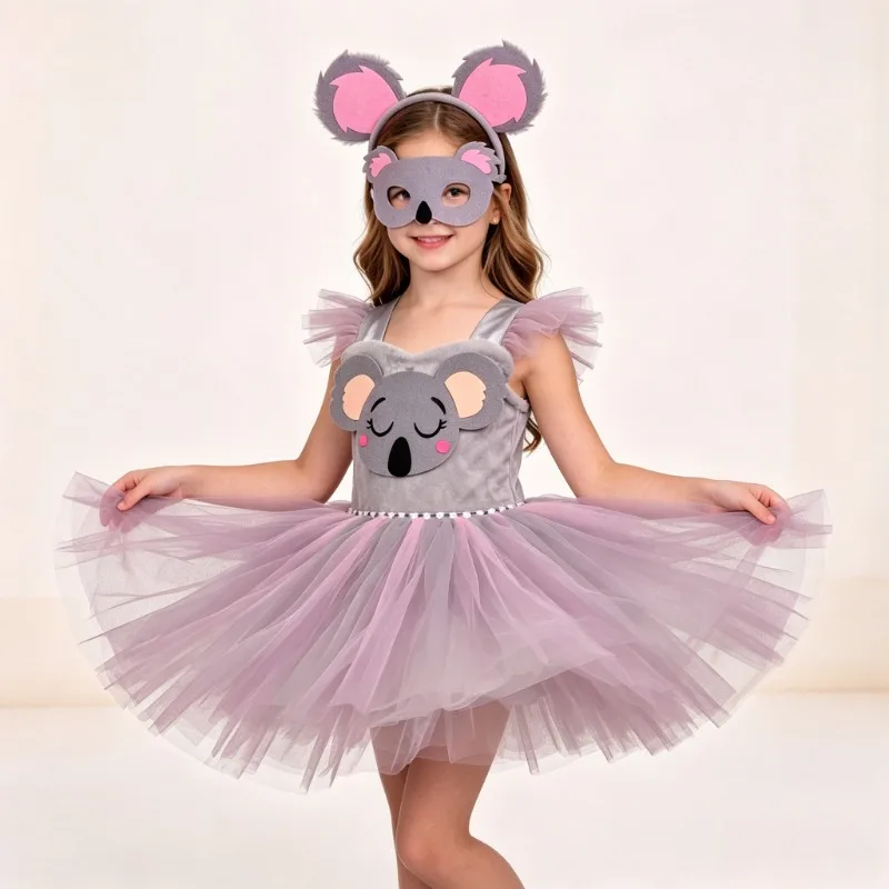 

Girls' Koala Themed Role Play Dress, Princess Puffy Dress for Halloween Parties, Performance Costume for Children's Day