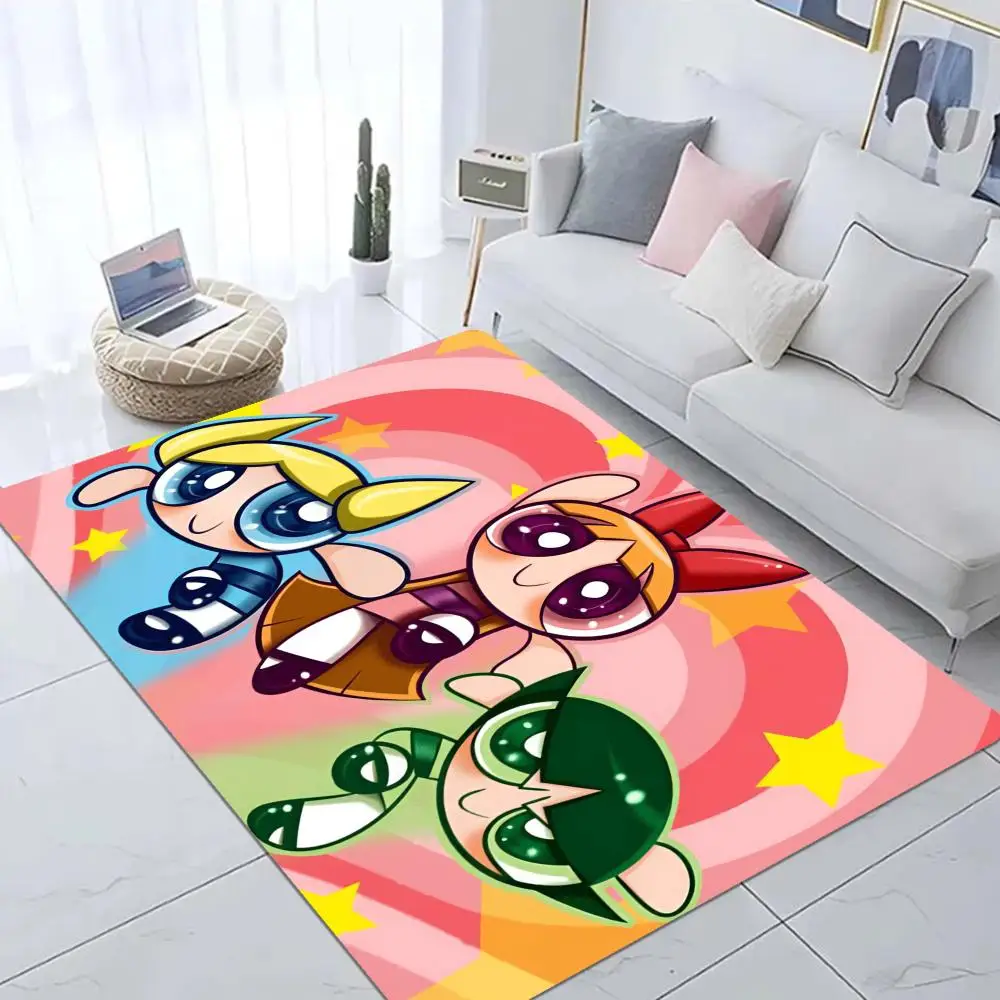 P-Powerpuff-GirlS Floor Mat Bathroom Mat Kids Room Bedroom Decoration Balcony Anti-Slip Doormat Living Room Welcome Rug