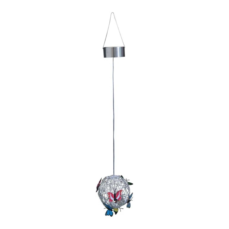 Garden Hanging Round Ball Light With Butterfly With Weaving Lamp Solar Decorative Nightlight Outdoor Decorative Metal