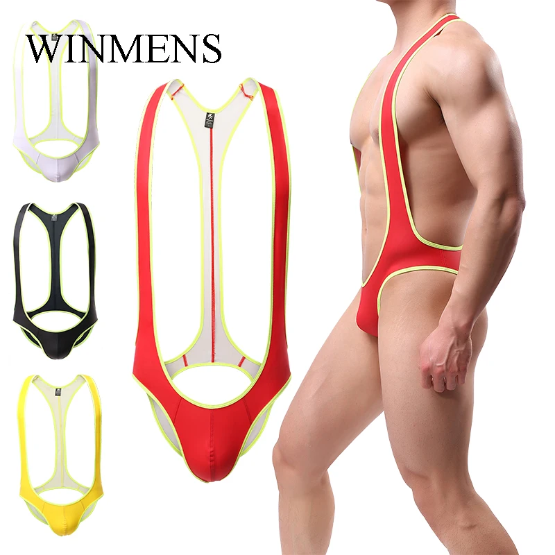 

Сексуальные цельные трусы с открытой спиной для взрослых и мужчин, нижнее белье из эластичной искусственной кожи, эротический комбинезон с открытой спиной для геев, яркие цвета, бретели