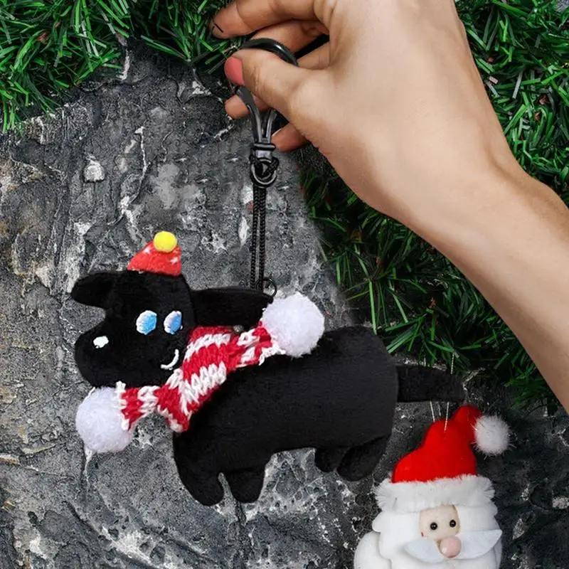 LLavero de muñeco de peluche de perro, muñeco de peluche de perro negro de Navidad, juguetes de peluche pequeños y bonitos, llavero de muñeco colgante para