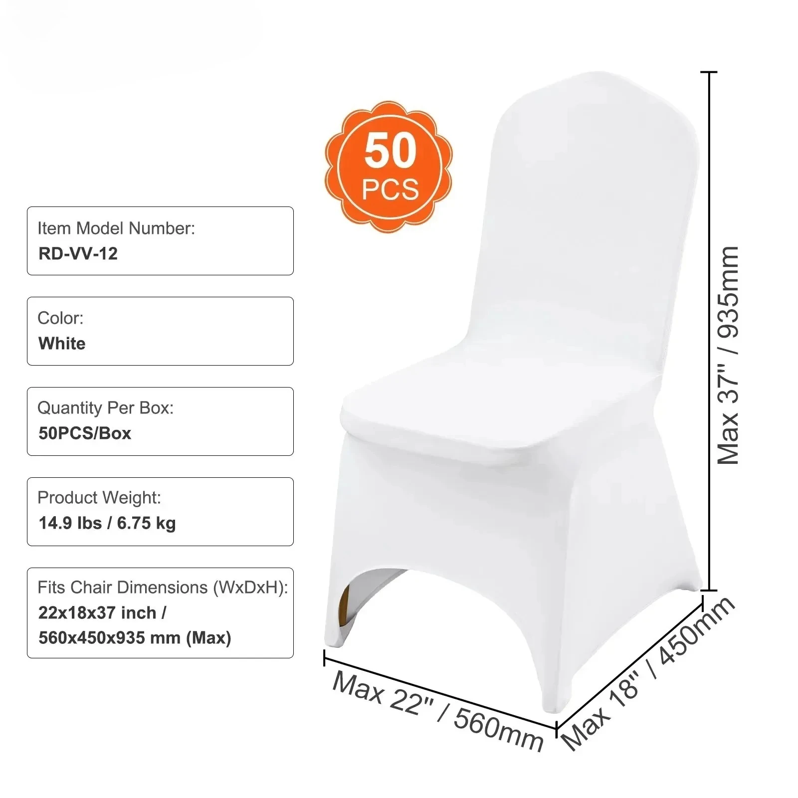 Stretch Spandex Chair Covers|SIHAO 50Pcs White Stretch Chair Cover, Universal Fitted Spandex Slipcover Removable & Washable for Wedding, Banquet, Party & Event Decor