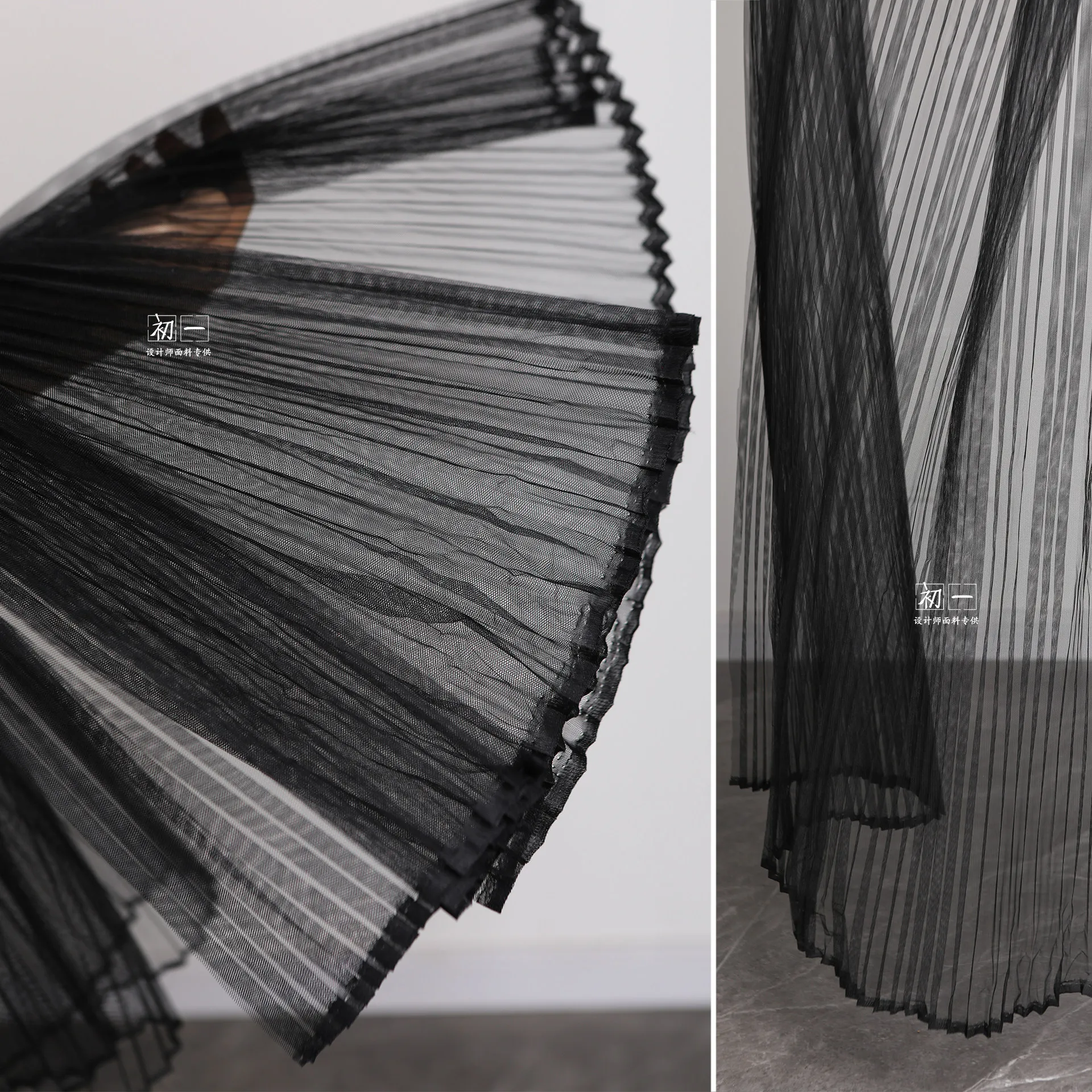 White/Black Pleated Mesh Wedding Dress Cloth Creative DIY Handmade Finish Clothing Designer Fabric