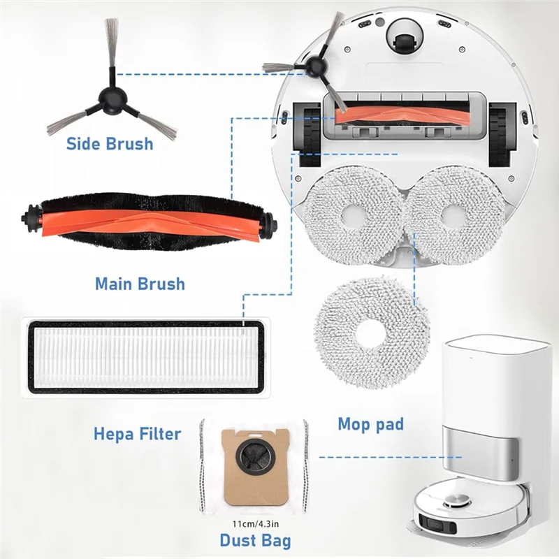 

B88B-Комплект аксессуаров для пылесосаxiaomi X20 Max, X20 Pro, запасная часть, основная боковая щетка, мешки для пыли для швабры