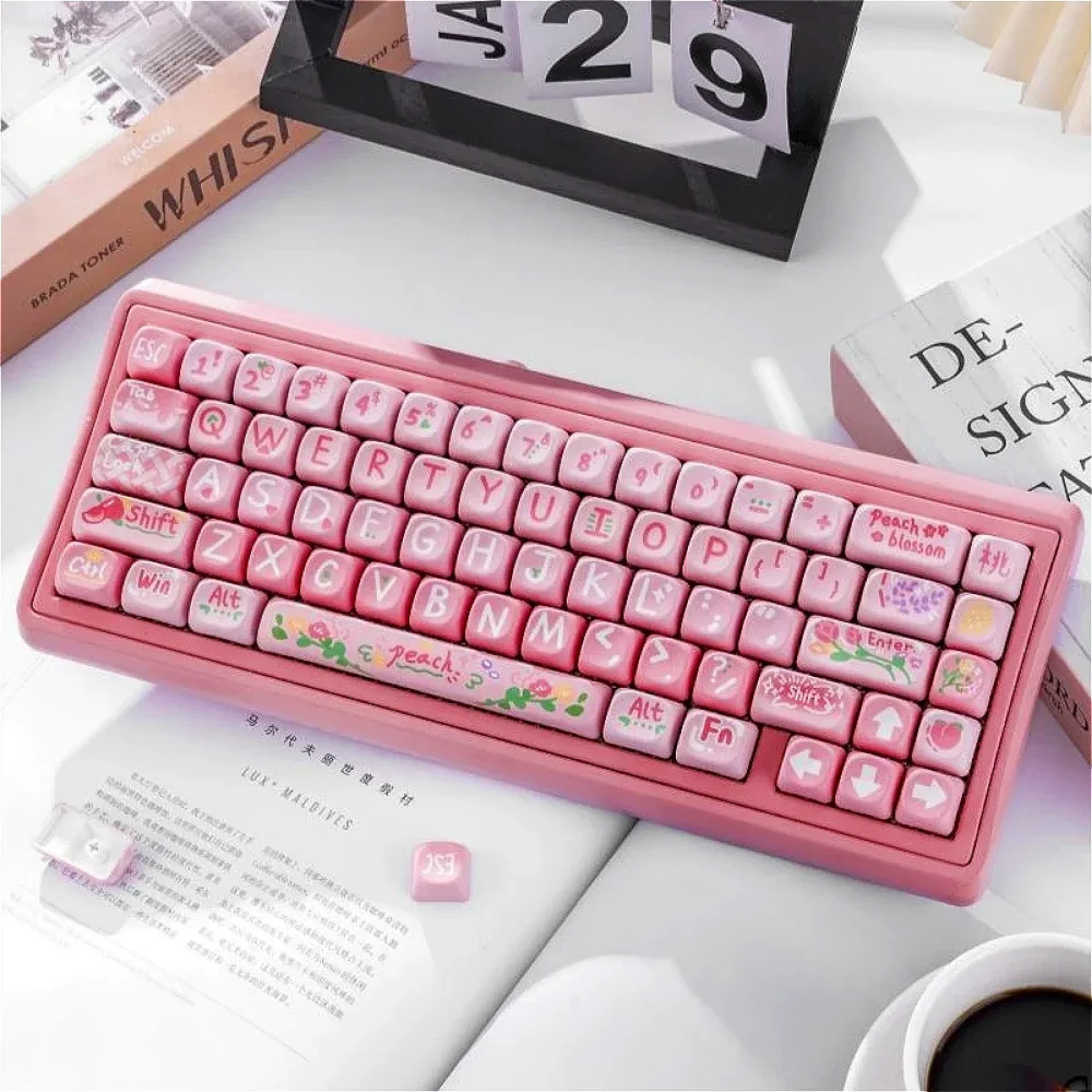 

Peach Love MOA Cherry Keycaps PBT Pink Girl 130 Keys for 60/64/84/98/108 Mechanical Keyboard MX Switch