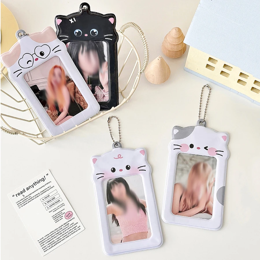 1 Stuks Schattige Puppy 'S Fotokaart Houder Sleutelhanger, Kawaii Cat Fotolijst Id Badge Houder Pvc Cartoon Dier Fotokaart Houder
