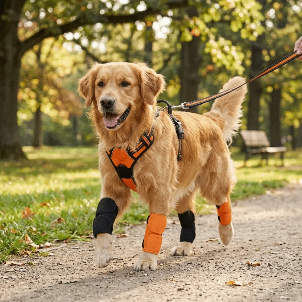 2pcs Soft Lining Pet Knee Brace Stretch Flexible Thermal Warm Keep Joint Recovery Sleeve Adjustable Fit Breathable Fabric