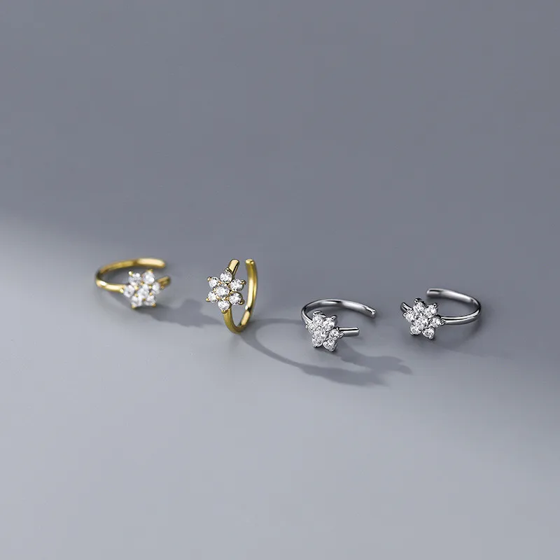 925 Sterling Silver Zircon Flower Ear Cuffs for Women Korean Sweet  Simple All-match Earrings Without Piercing
