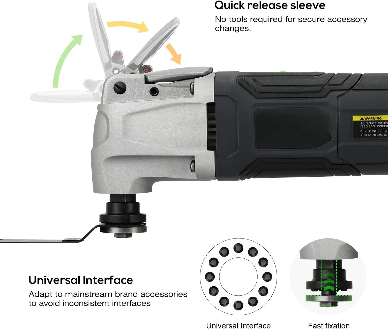 

2.4Amp 6 Variable Speed Oscillating Multi-Tool Kit with Quick-Lock accessory change, Oscillating Angle