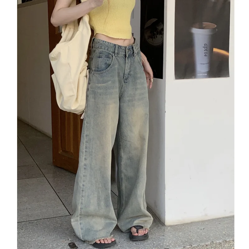 

Blue Women's Clothing Jeans High Waist Vintage Straight Baggy Denim Pants Streetwear American 2023 New Fashion Wide Leg Trouser