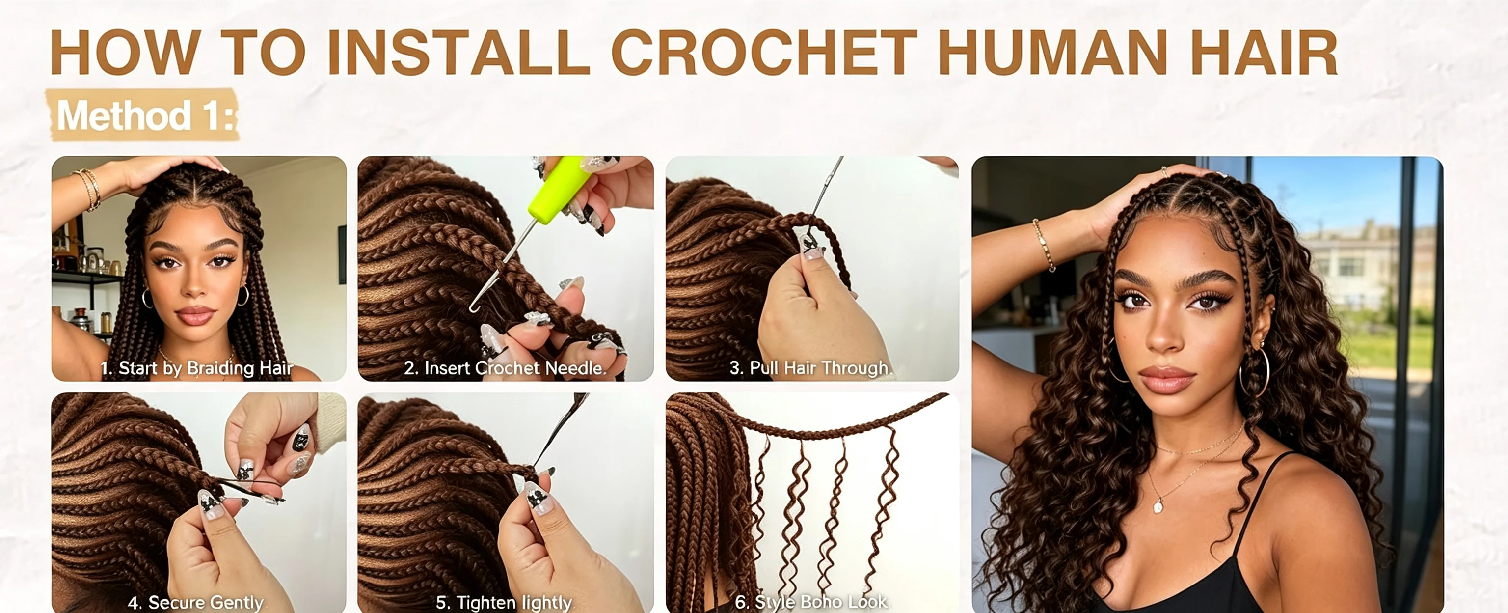 Chocolate Brown Deep Wave Human Hair Extensions Boho Braided Pre-Looped Curly Feather Crochet Hair with Miracle Knots Spiral Curly Hair for Braids