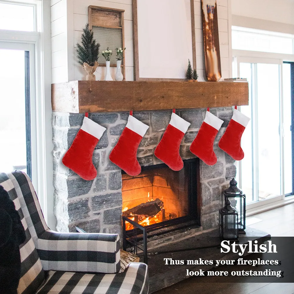 10PCS Red Felt Christmas Stockings Christmas Stockings Holder Socks Home Fireplace Gift Storage Bags for Holiday