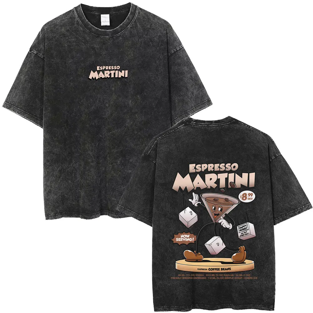 

Espresso Martini Cocktail Lover Funny Meme Vintage Washed T-shirt Men Women Casual Oversized T Shirts Male Cotton Vintage Tshirt