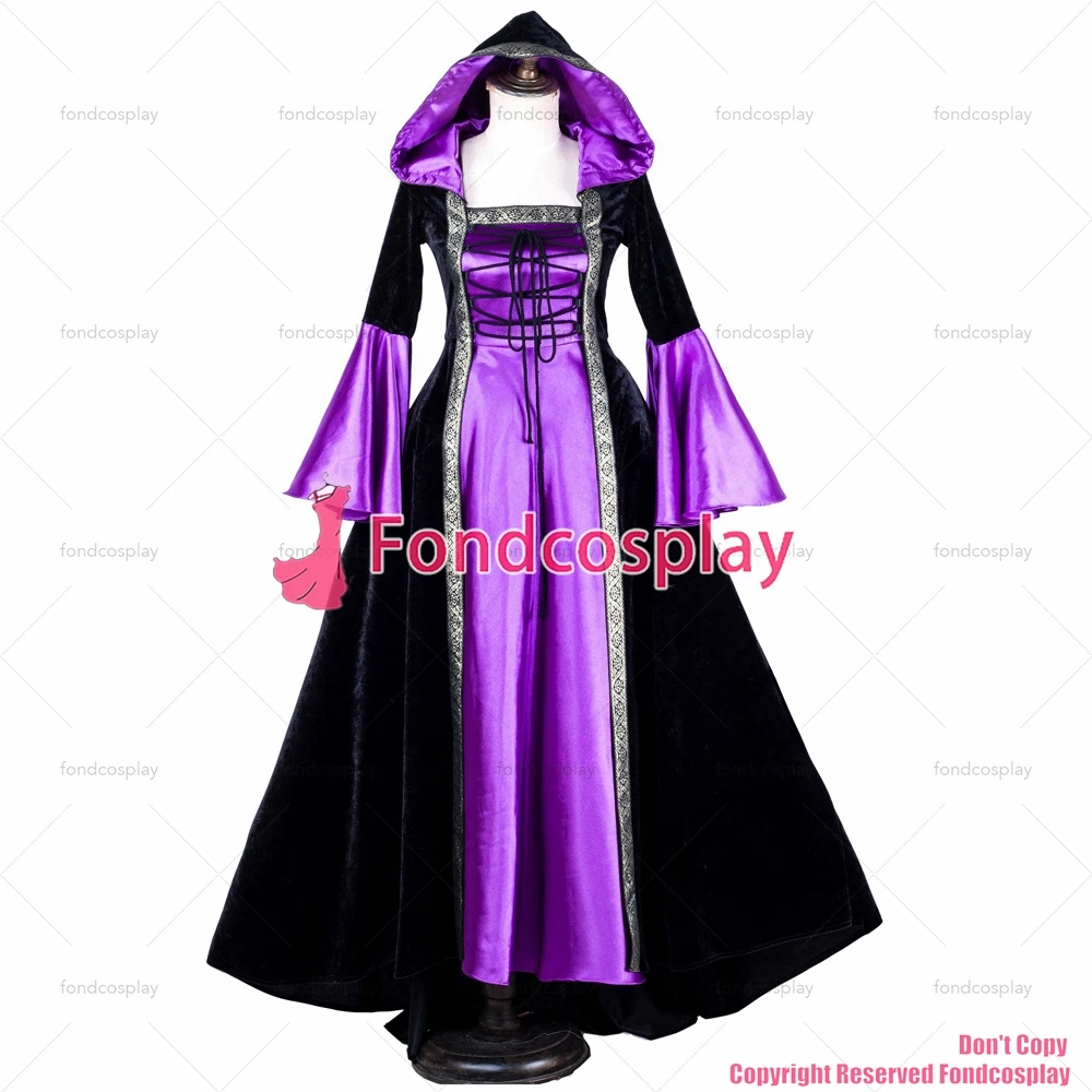 fondcosplay Victorian ROCOCO Gown Ball Gothic Purple satin dress black Velvet jacket Costume CD/TV[G2048]