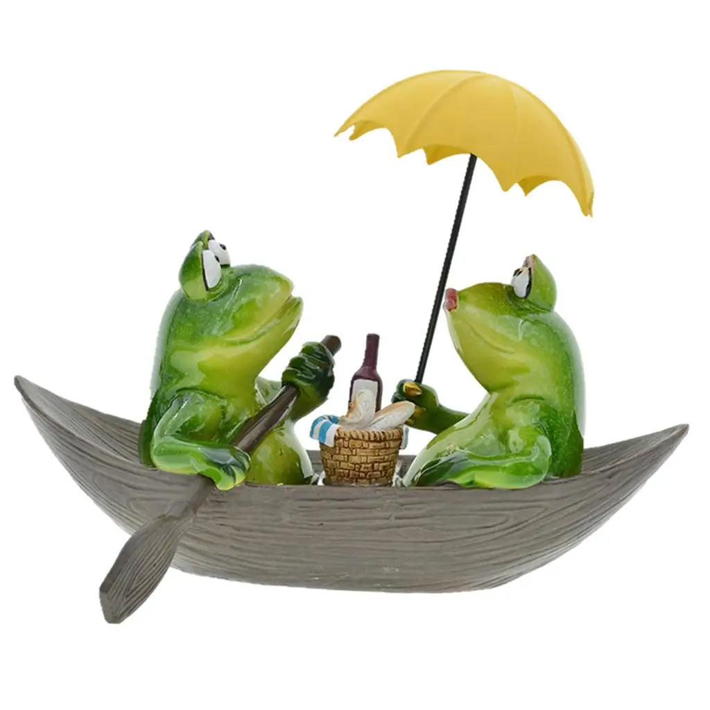 Creative Riding Boat Frog Couple Statue Animal Figurine for Office Tabletop Bedroom Children Gift