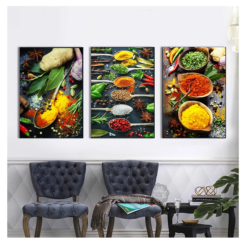 Canvas Painting Posters and Prints Cuadros Wall Art Pictures for Restaurant Dining Room Decor Kitchen Theme Mix Herb Spices