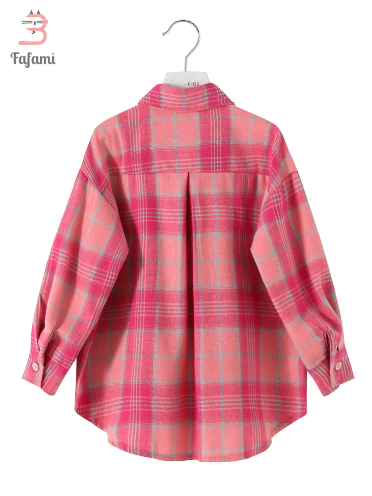 Plaid Shirts & Blouses For Girls Korean Children\'s Clothing 2023 Spring Pink Cotton Baby Tops Young Children Kids Boys Wear 2-8Y