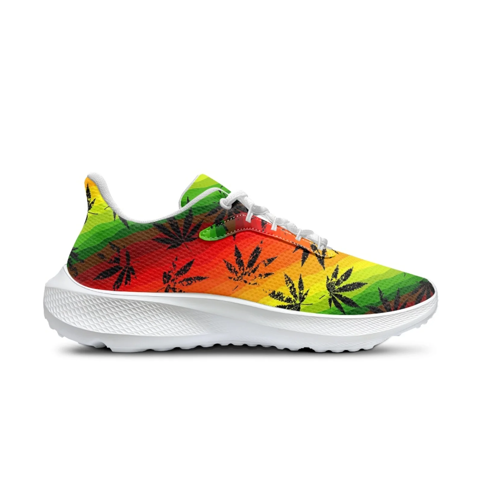 INSTANTARTS Colorful Weed Leaf Print Running Shoes 420 Comfortable Breathable Girls\' Gym Sneakers White Soft Sole Tennis Shoes