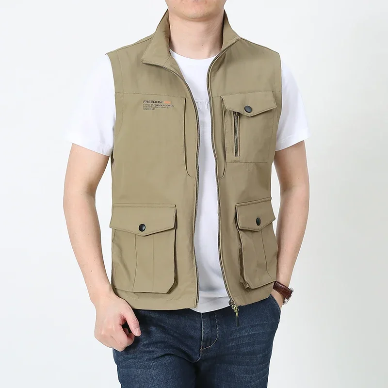 Casaco casual masculino com colete de carga, jaqueta de malha sem mangas, bolso múltiplo, colete para pesca ao ar livre, trabalho com fotógrafo, verão, 5XL, 2024