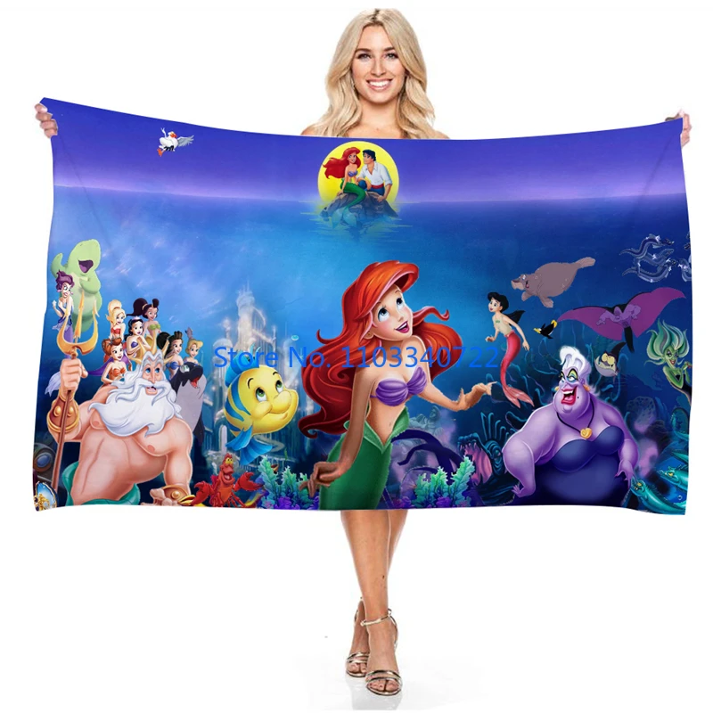 Hot 3D Cartoon Princess Ariel Beach Towel  Kids Swimming Beach Towel Swimming Towel for Adults Children's Gift