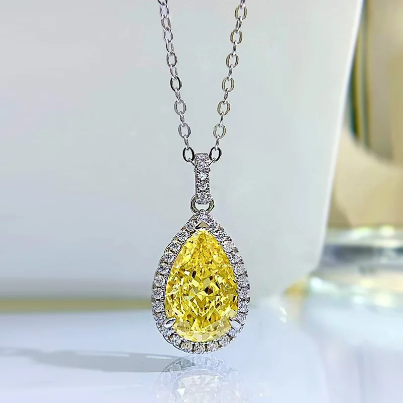 New 8 * 12 Pink Diamond High Carbon Diamond S925 Sterling Silver Necklace European and American Pendant Women's 5 Carat Hot Sale