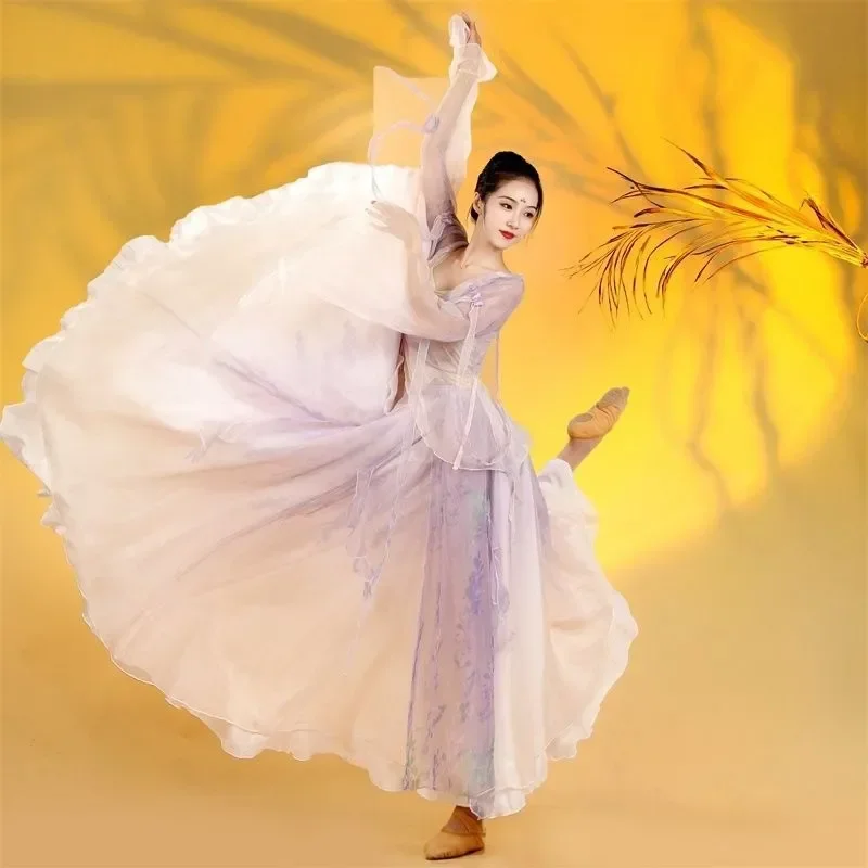 Estilo chinês dança folclórica clássico dançarino trajes de desempenho elegante cardigan prática roupas corpo rima longa gaze exterior
