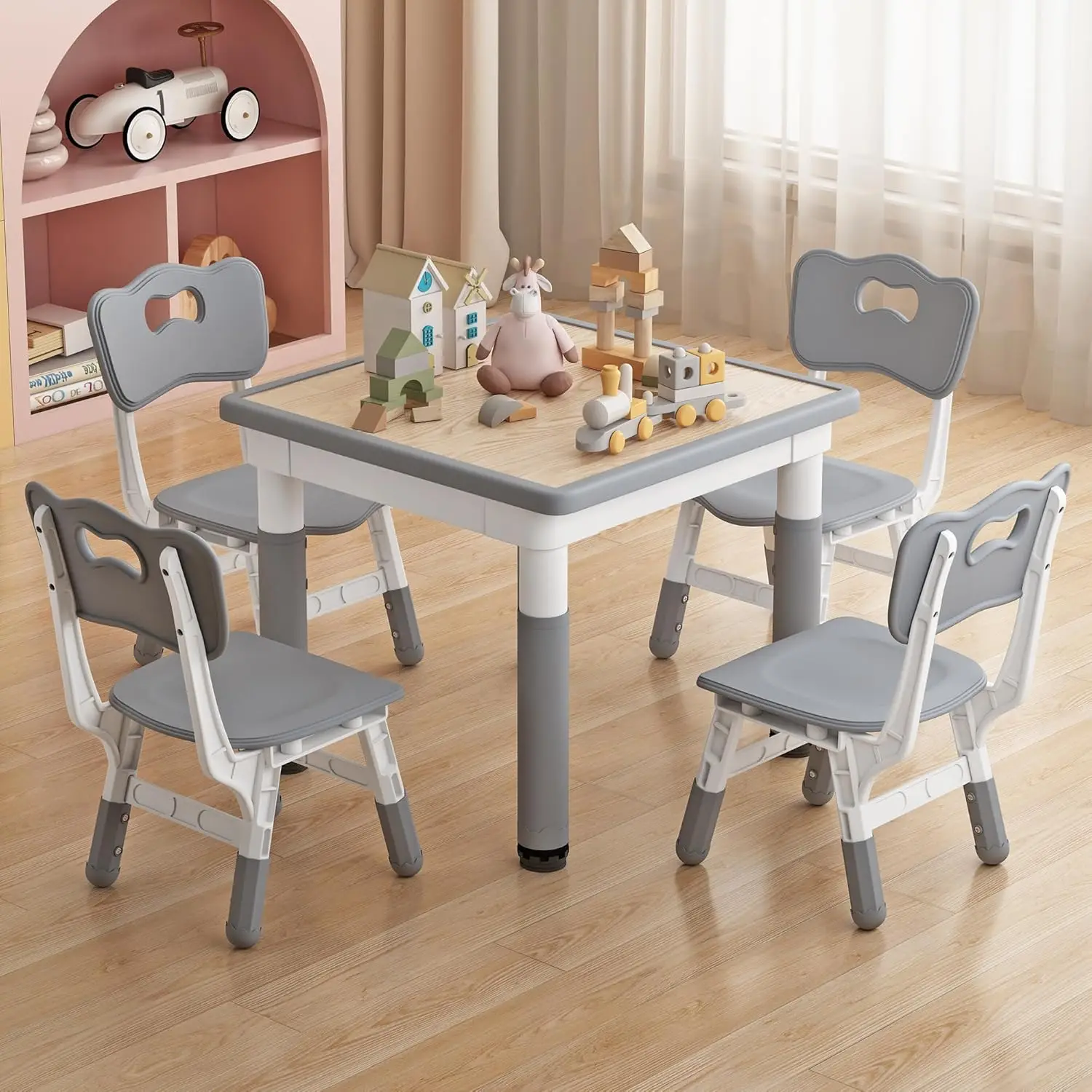 Kids Table And Chair Set, Graffiti Desktop Kids Tables For Ages 3-8, Adjustable Height Toddler Table And Chair Set,