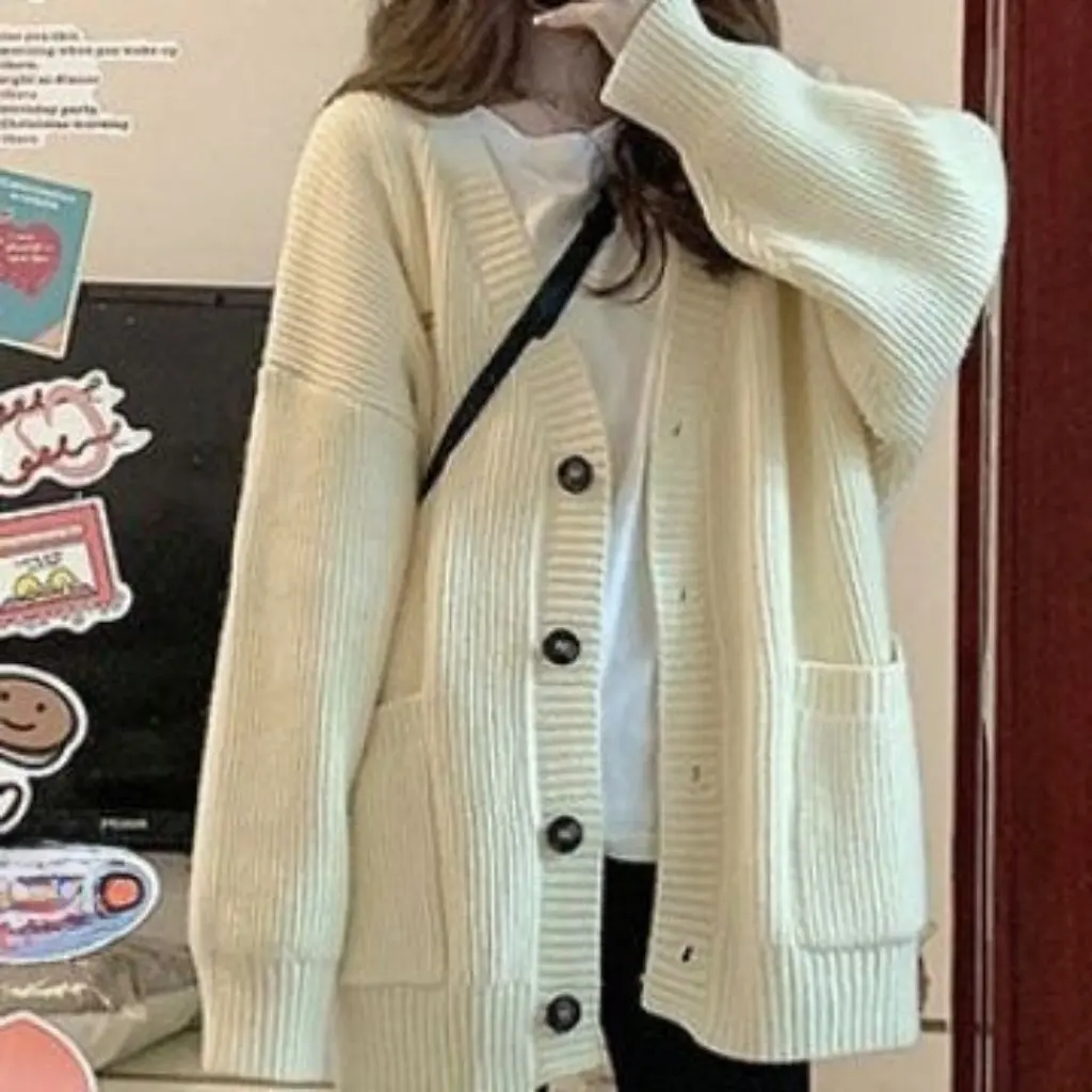 

Women's Pure Color Knitwear Cardigan Elegant Loose Outwear Autumn Winter European American Style Fashion
