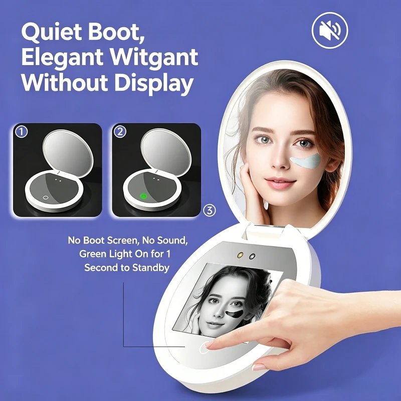 Smart UV Detection Makeup Mirror with 2.4-inch Display Handheld LED Beauty Makeup Mirror Sunscreen UV Visual Smart Makeup Mirror