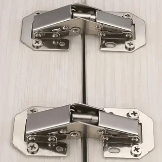 4Pcs Polished Metal Concealed Cabinet Hinges Frameless Surface Mount Soft Close 90 Degree Spring Hinges With Screws For Kitchen