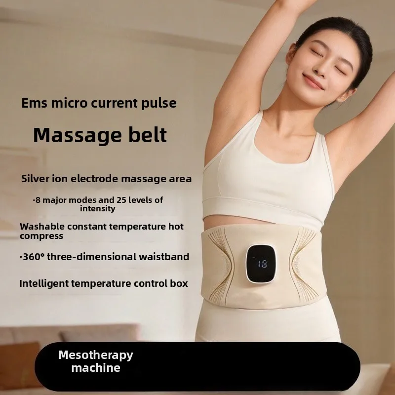 EMS Pulse Hot Compress Abdominal Sculpt Belt Lazy Slim Waist Massager Full Set with Conductive Gel Home Fitness Gear