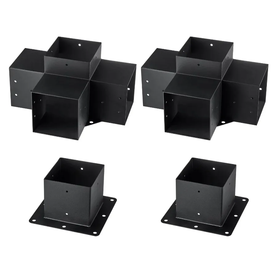 

Pergola Bracket Kit 6''x6'' 4pcs 4Way Heavy Duty Corner Bracket Woodworks DIY Post Base Kit Easy Installation Wooden Beams for