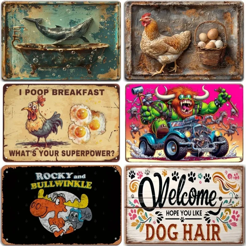 Metal Tin Poster Animal Themed Metal Tin Signs Posters Plate Wall Decor for Bars Restaurant Cafe Clubs Retro Posters Plaque