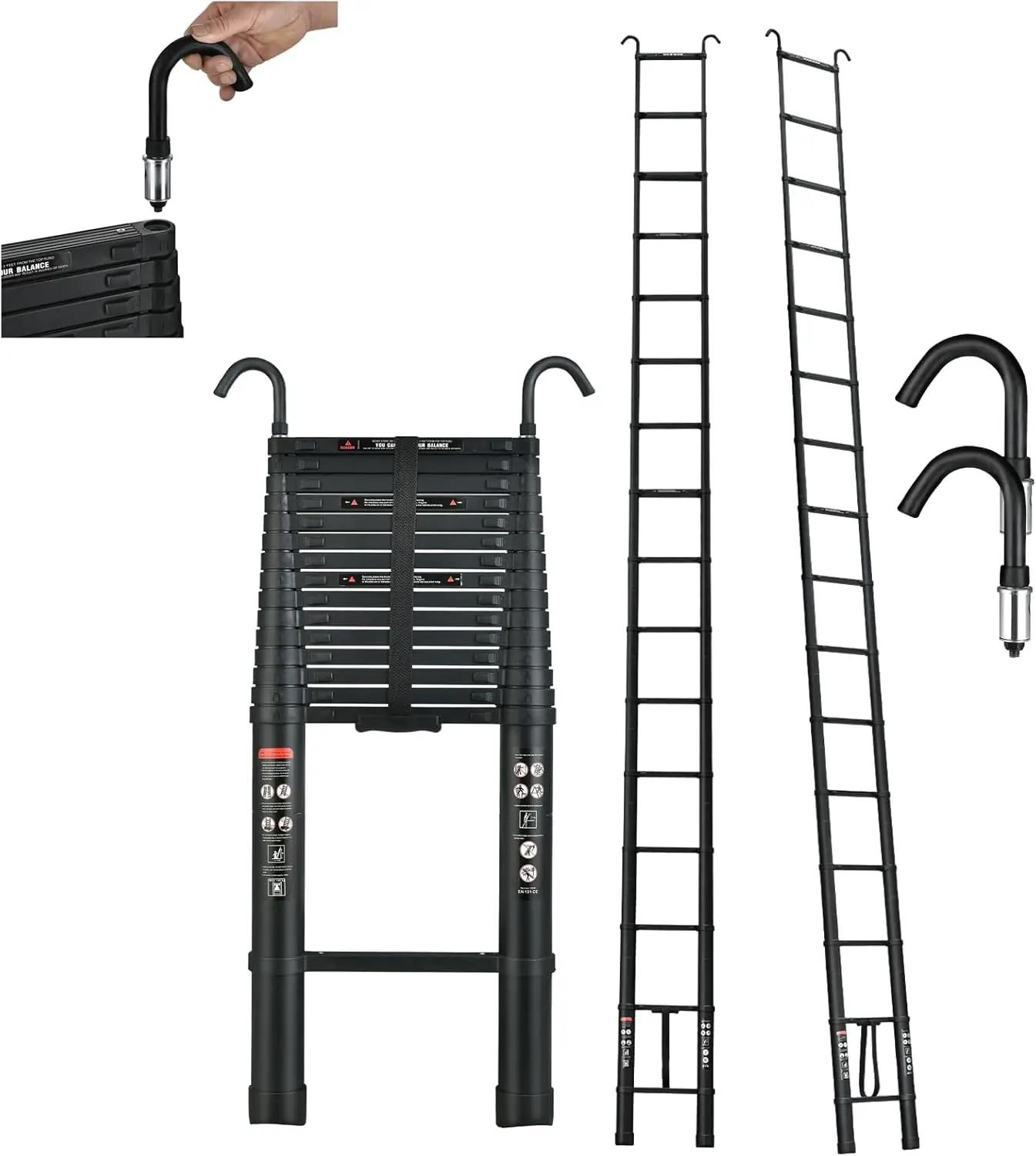 

Black Telescoping Ladder with 2 Stable Hooks, 6.2M/20.34FT Aluminum Straight Ladder