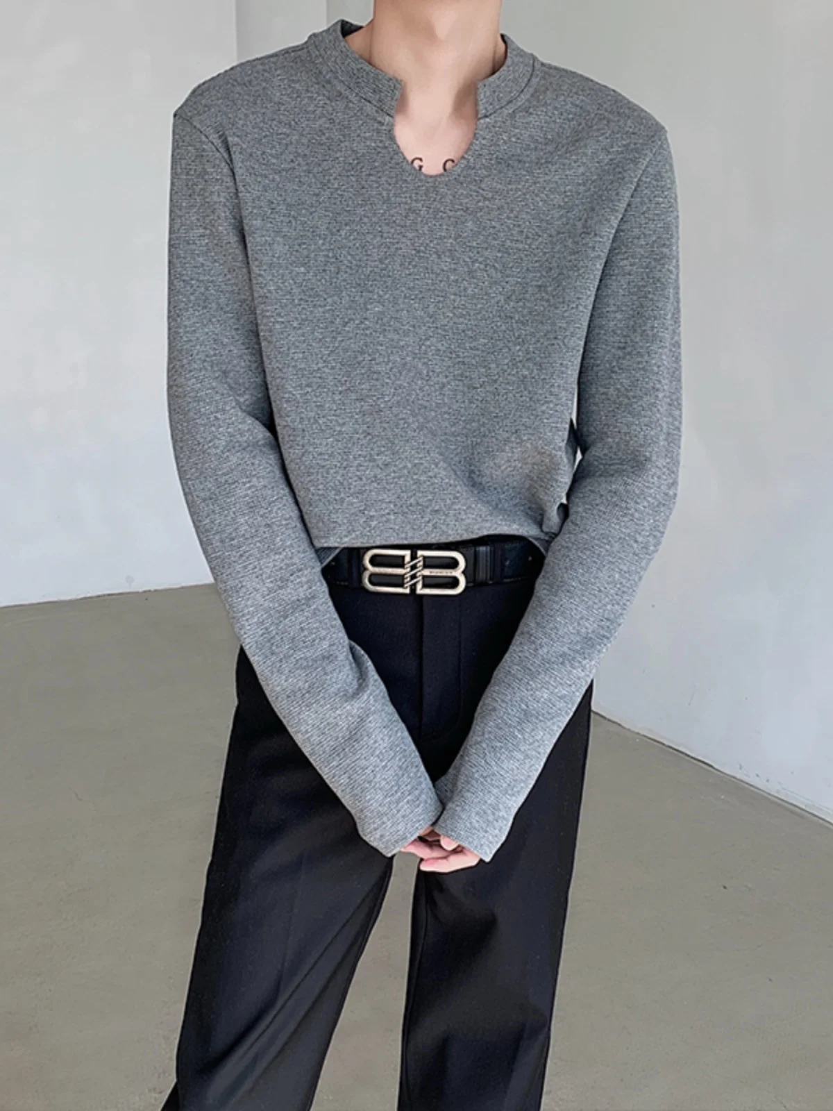 

Мужская трикотажная футболка Cleanfit High-End с длинным рукавом и U-образным вырезом, повседневная, весенняя, модная, из полиэфирного волокна, базовый слой