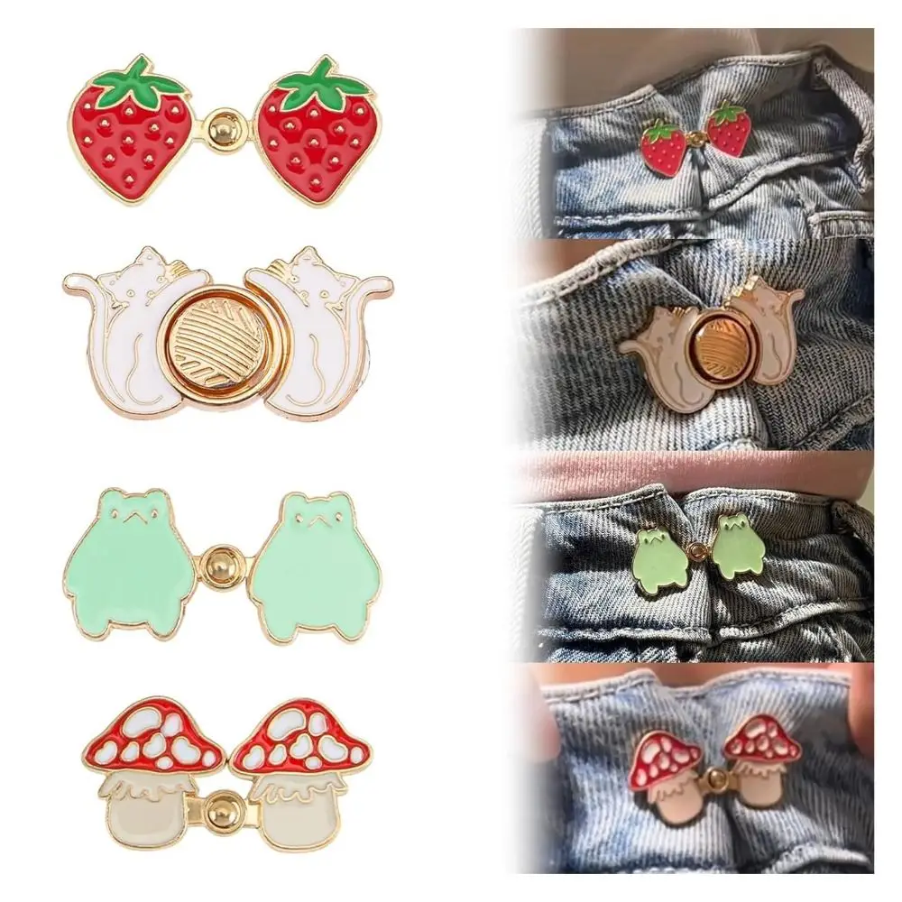 3 쌍 휴대용 교체 청바지 단추 재사용 가능한 딸기/개구리/버섯 바느질없는 금속 단추 수리 키트 허리 버클 청바지