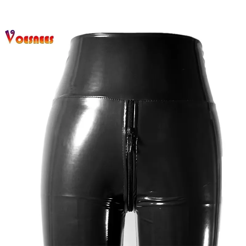 Pants Women Gym Sexy PU Luster Pencil Leggings Fashion Streetwear High Waist Shiny Black Red Club Wear Leggings