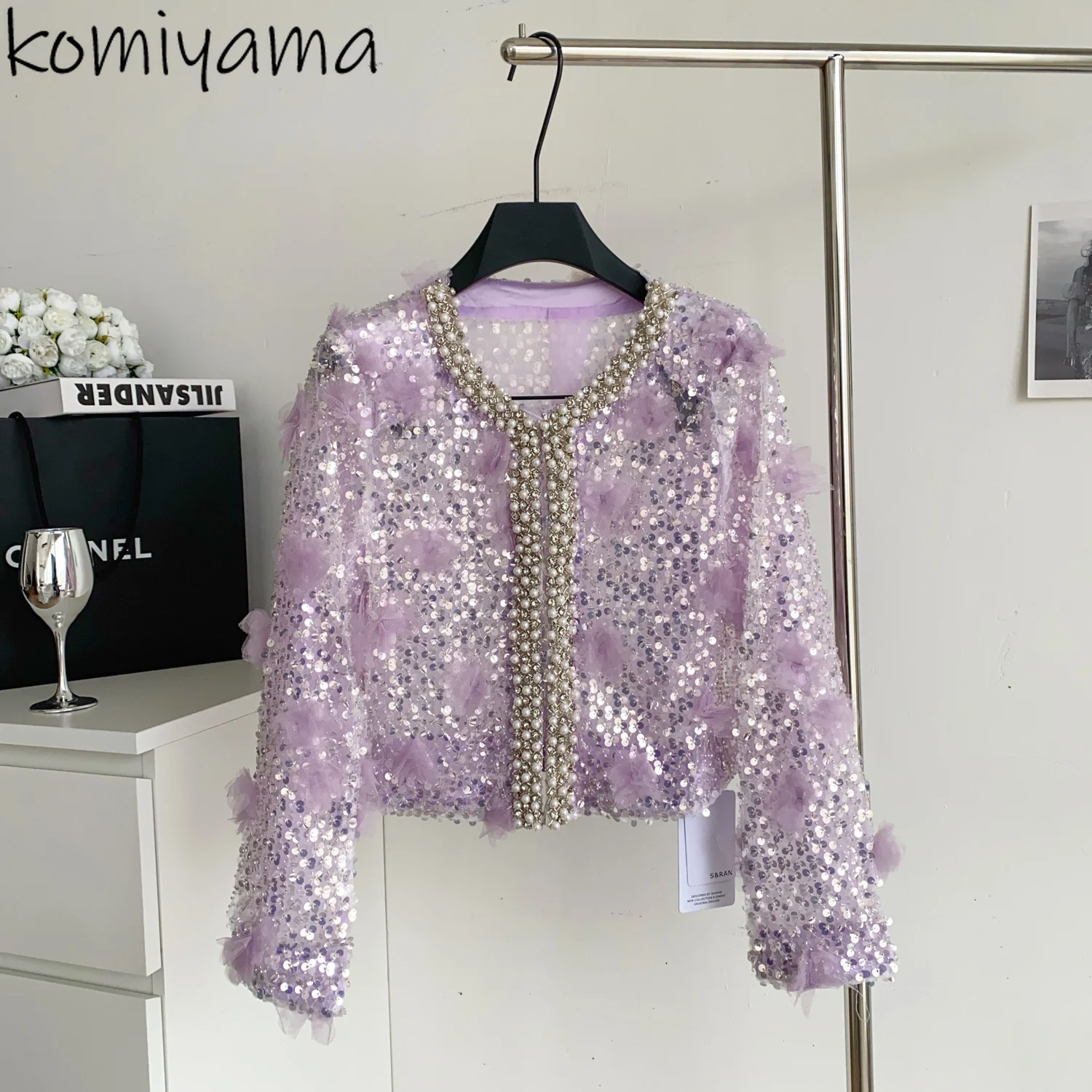 

Diamonds 2025 Jacket Bling Sequined Chaquetas De Mujer Autumn Jackets Three-Dimensional Flower Ropa Mujer Vestes Femmes