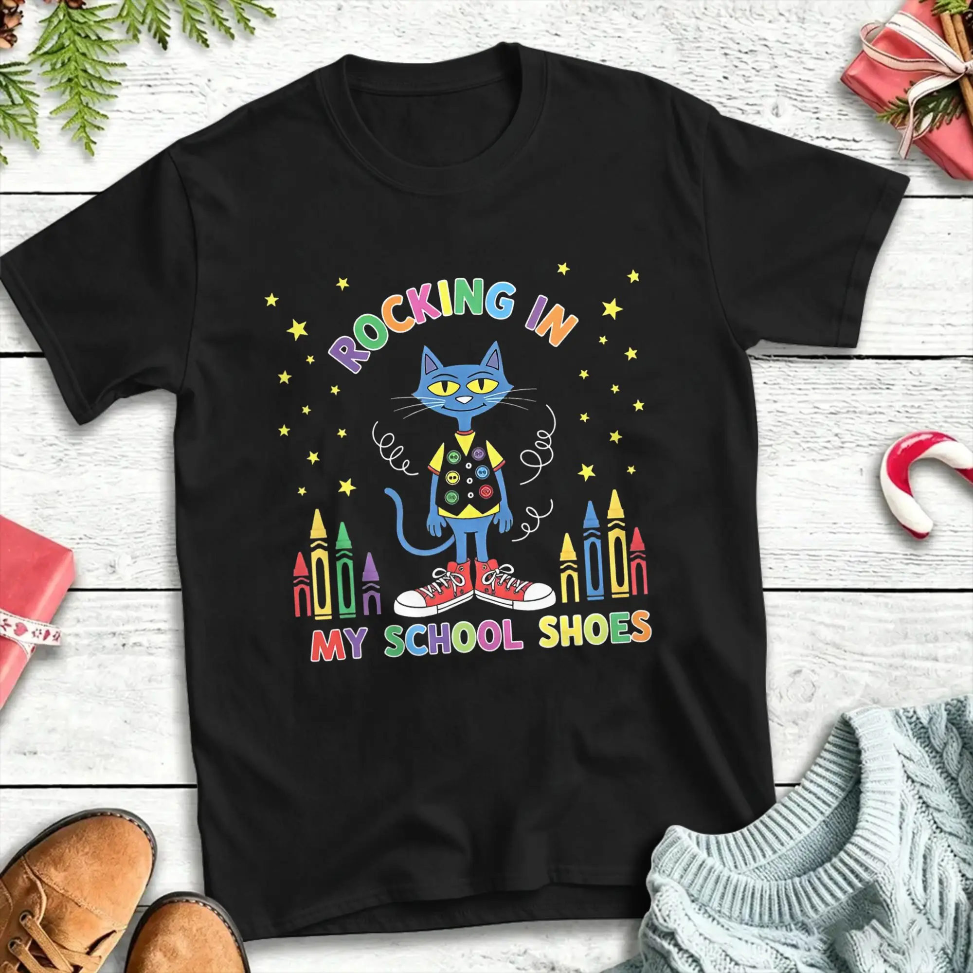 Casual T-Shirt Summer Cat Rocking in My School Shoes Hip Hop T Shirts  100% Cotton Tshirt for Male Aesthetic Short Sleeve Tops