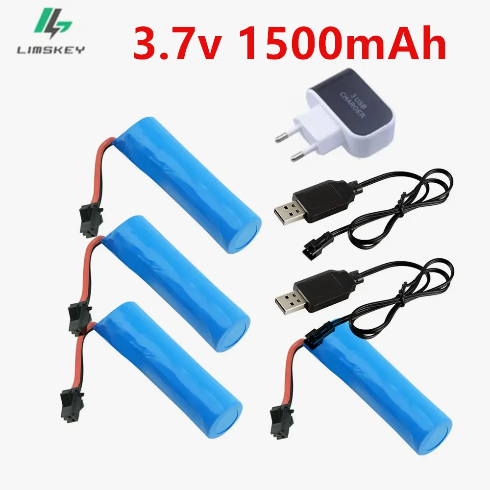 3.7V 1500mAh 18650 Li-ion Battery + charger for RC Car Q70 Q85 helicopter Airplanes car Boat Gun Toy 18650 3.7v battery SM plug