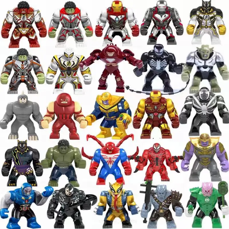 Marvel superhero anime characters Spider Man, Thanos, Hulk, Iron Man, building block dolls, children's toys, birthday gifts