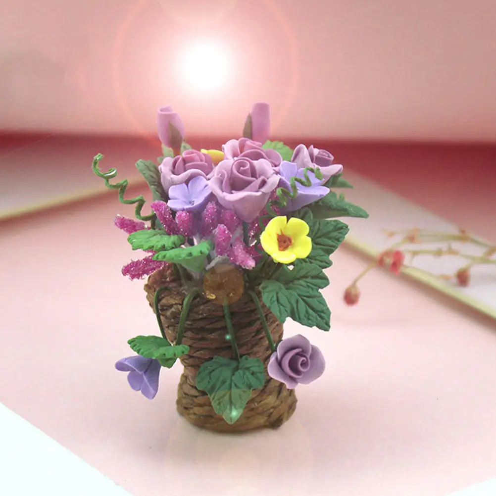 

2Pcs Mini Flower Basket Ornament Woven Floral Landscape Decor for Dollhouse Desktop Bookshelf Micro Bonsai DIY Home Decor