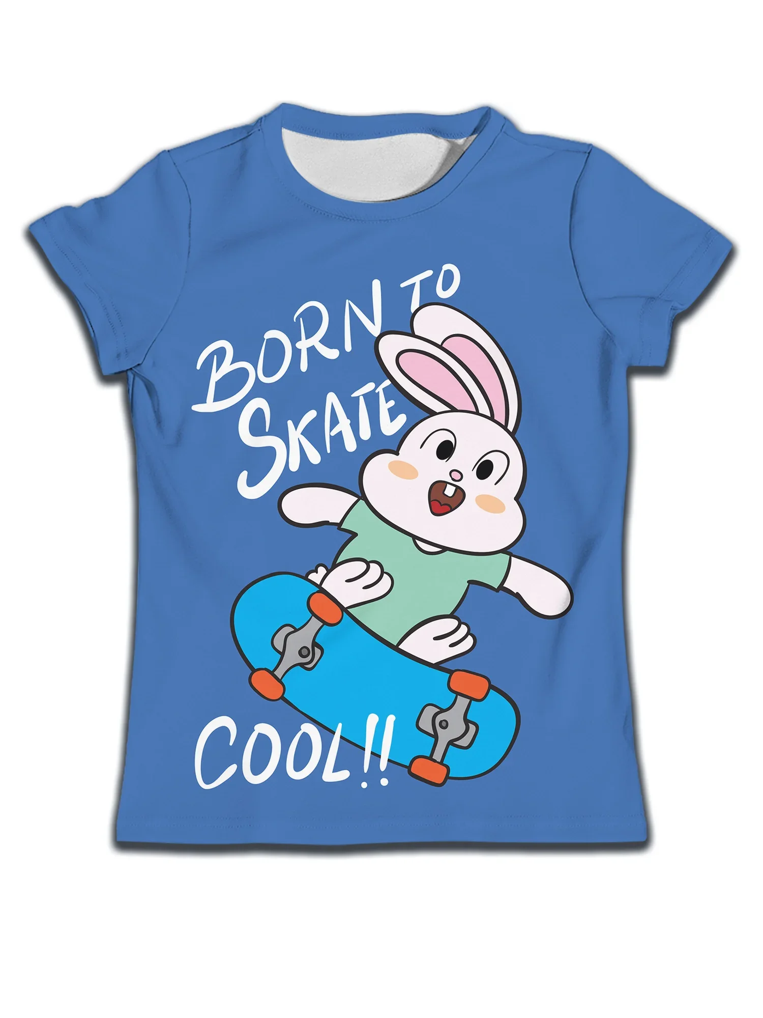

Kids Boys T Shirt Blue Girls Fashion Clothes BOY KID Cartoon Shirts Rabbit Play Skateboard Children's Clothing Casual T-shirt