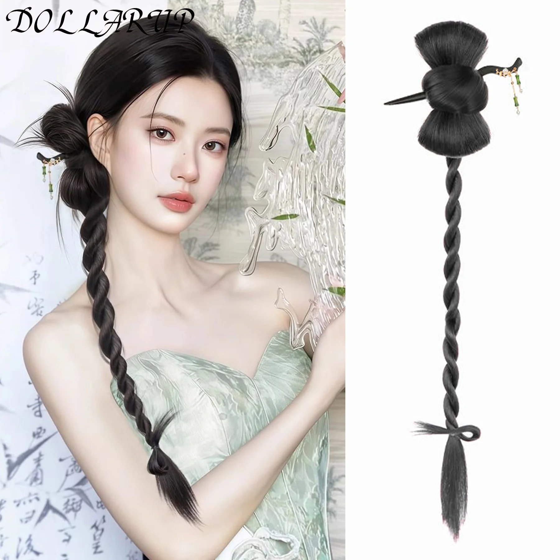 

Synthetic New Chinese Style Claw Clip Long Curly Ponytail Natural Fluffy Can Be Tied Ancient Style Hanfu Cheongsam Ponytail Wig