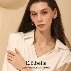 E.B.belle Fresh Style Stainless Steel Exquisite White Shell Flower Jewelry Set 18K Gold Plated Earrings Necklace Women Jewelry
